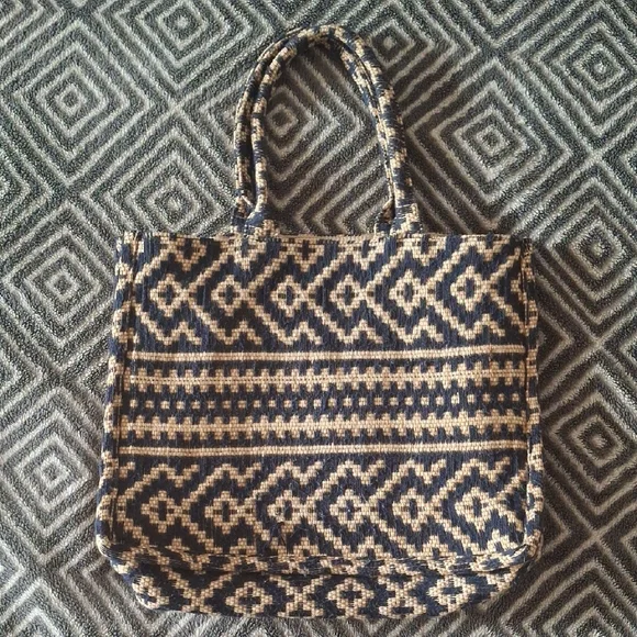 H&M Limited Edition Jacquard Weave Tribal Patterned Jute Large Tote Handbag Bag - Picture 1 of 5